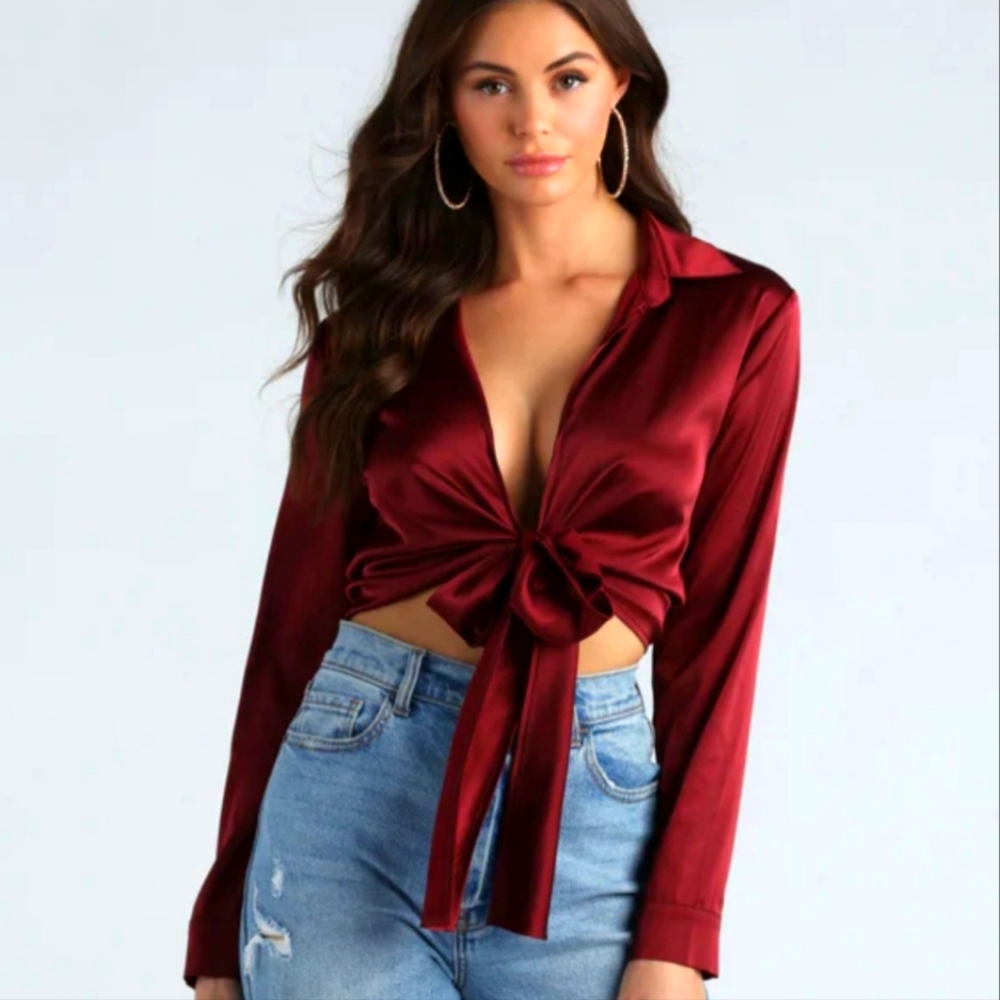 Windsor Red Long Sleeve Tie Blouse